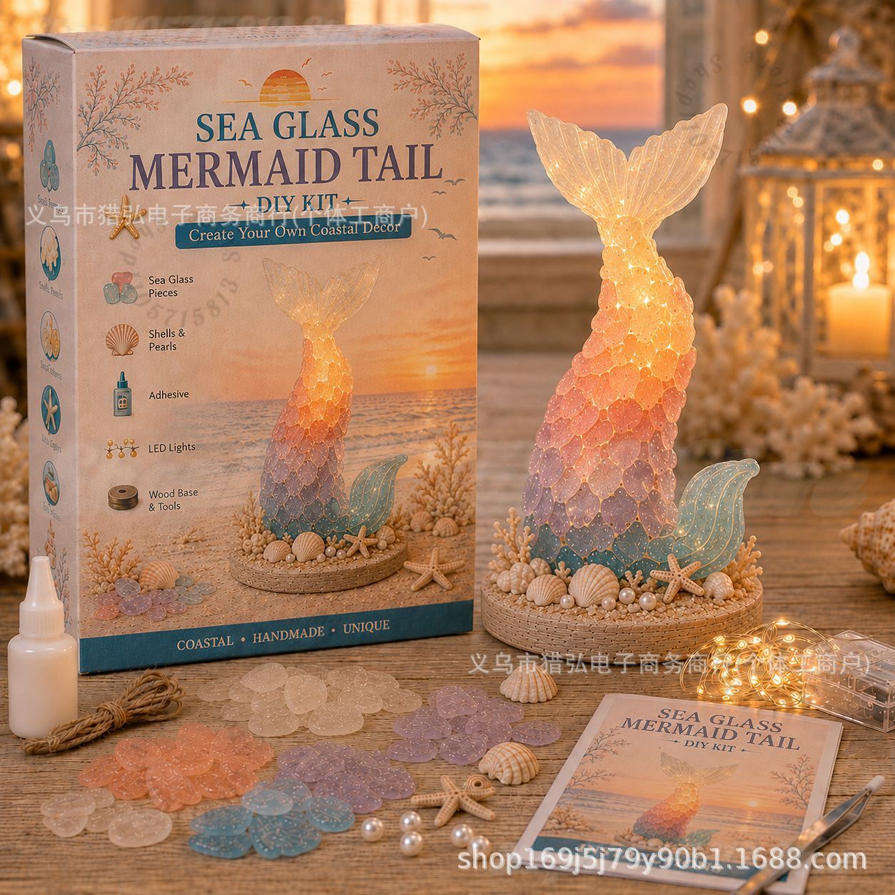 Art Craft For Adults - DIY Meerglas-Meerjungfrauenflosse-Licht-Bastelset, Gestalte deine eigene Tischlampe