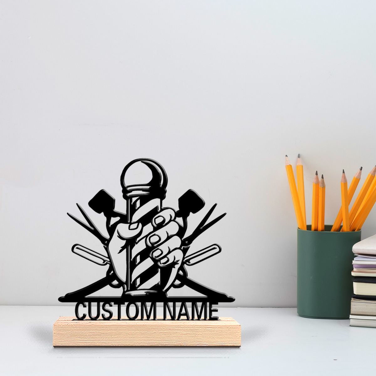 Art Craft Names - 1 Stück Einfache BARBER-Haarschnitt-Metallstatue mit individuellem
