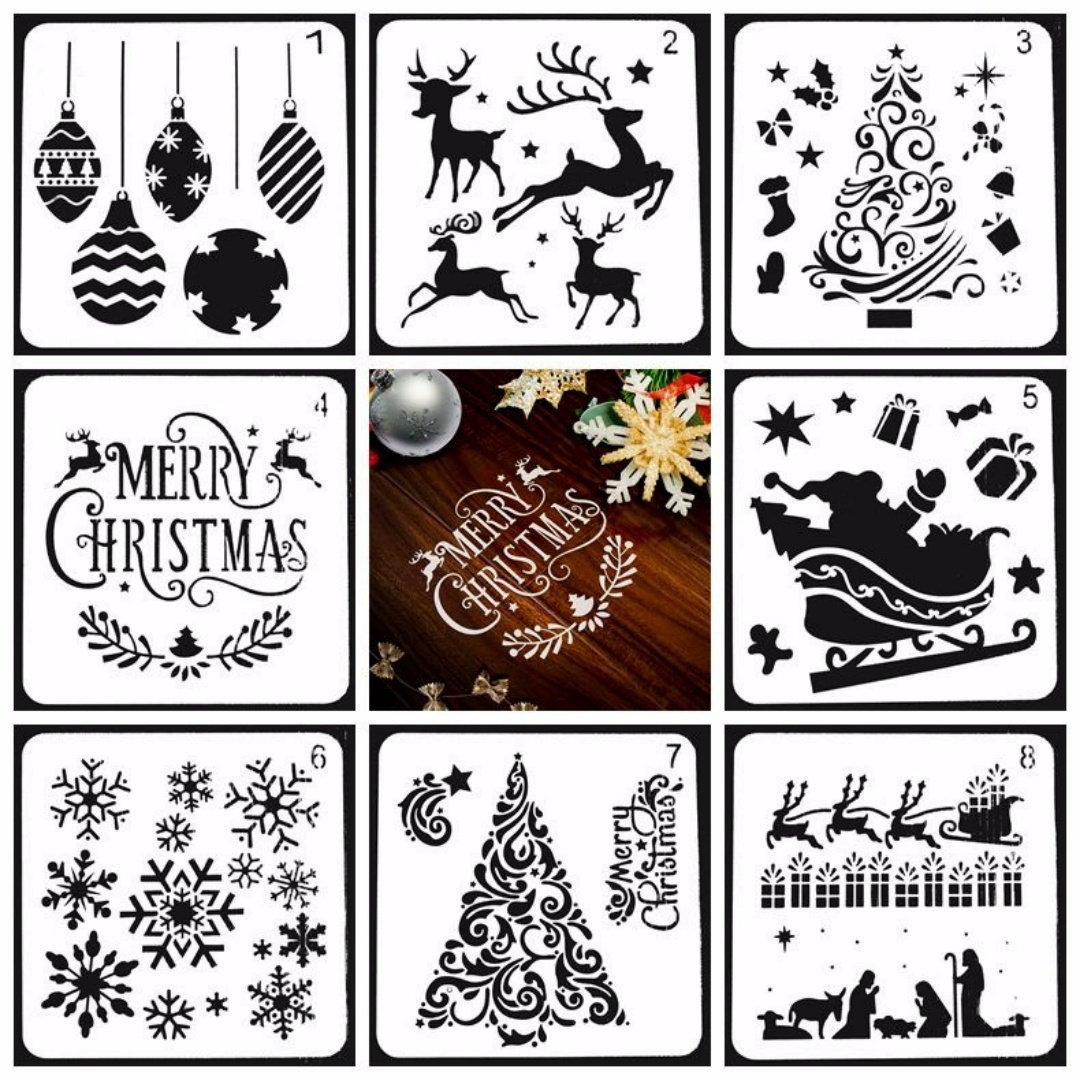 Art And Craft Xmas Tree - 8/12/16 stücke Weihnachten Malerei Vorlagen Schablonen