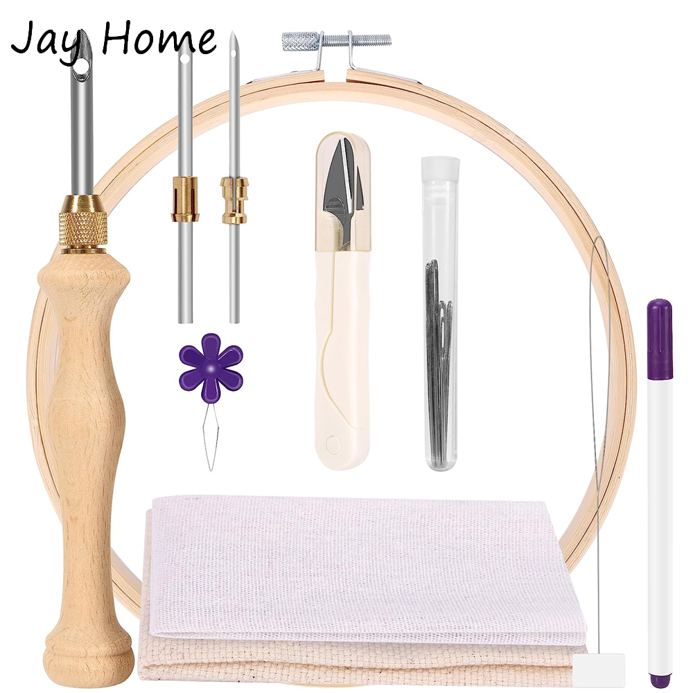 Embroidery Hoop Kit - Stanznadel-Starter-Set mit Stickrahmen, verstellbarem Nadelstanzer und