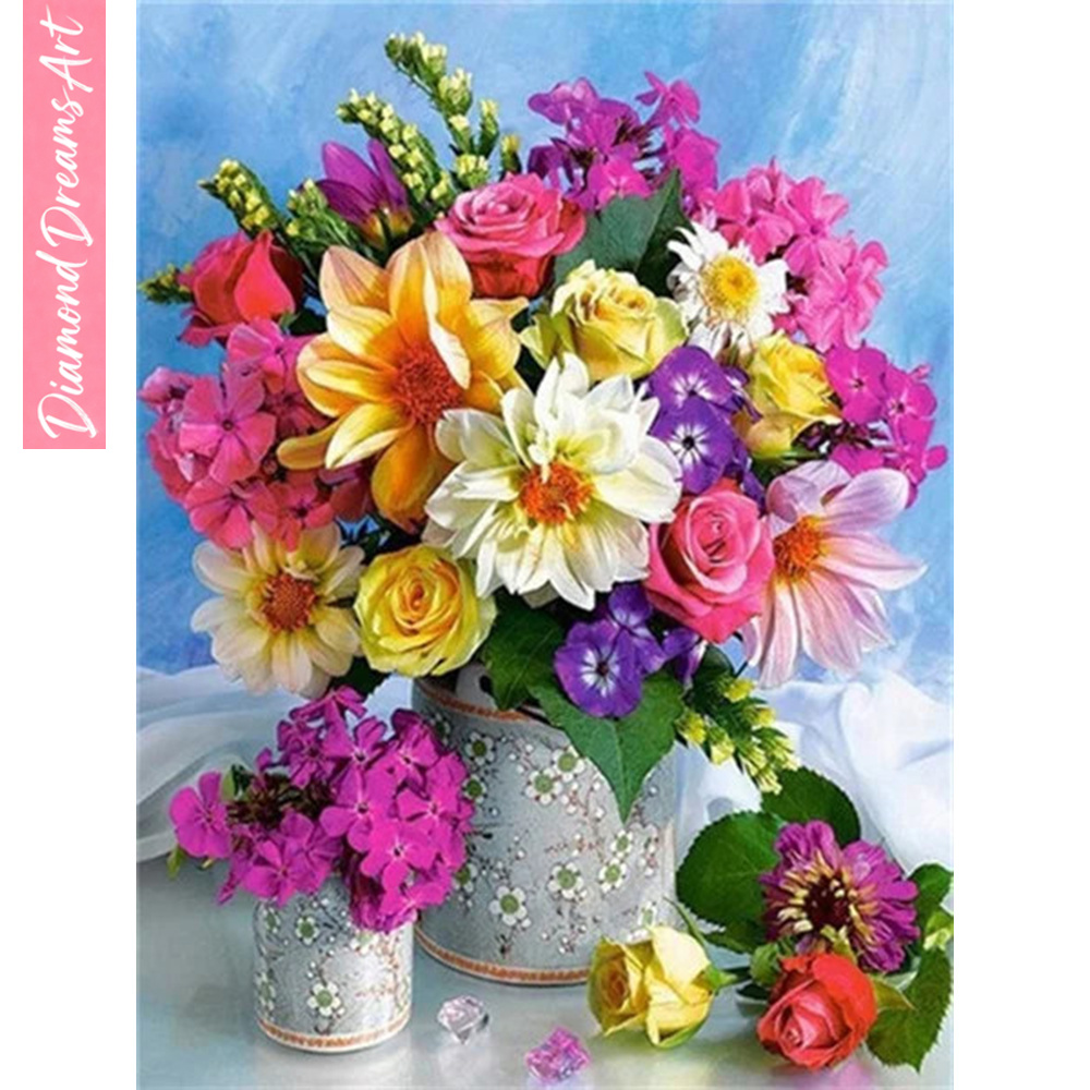 Art Craft Vase - Vollständiges Diamant-Mosaik Blumen 5D Diamantmalerei Rosen-Vase