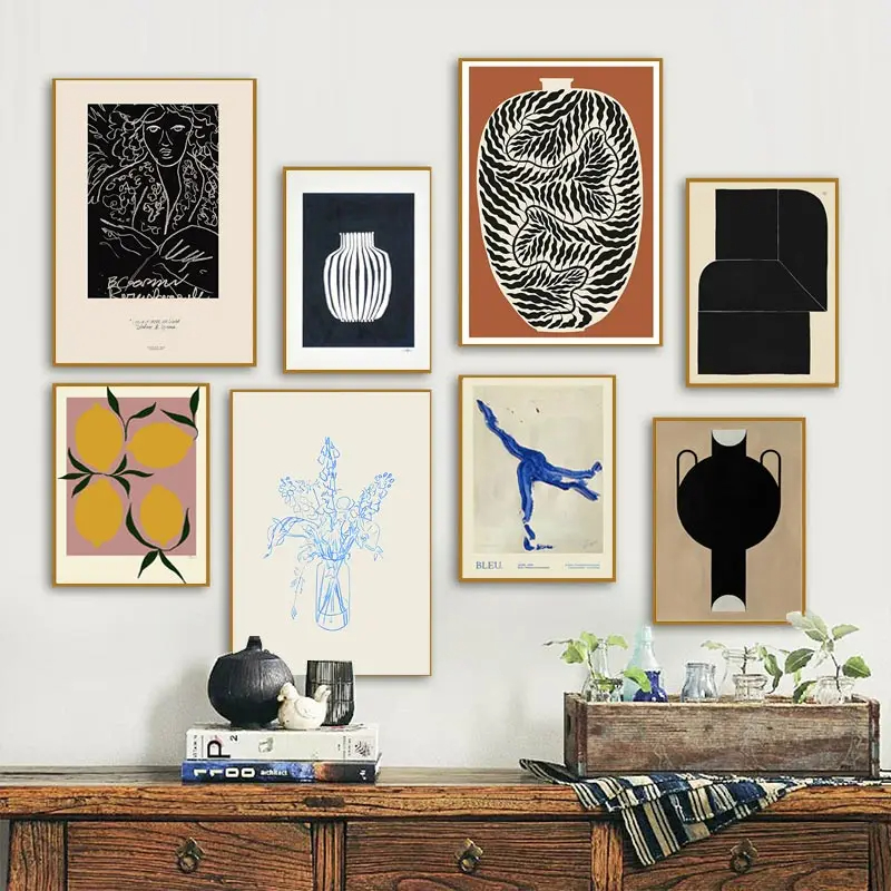 Art Craft Vase - Abstrakte Minimalistische Zitronenvase Geometrische Wandkunst Poster