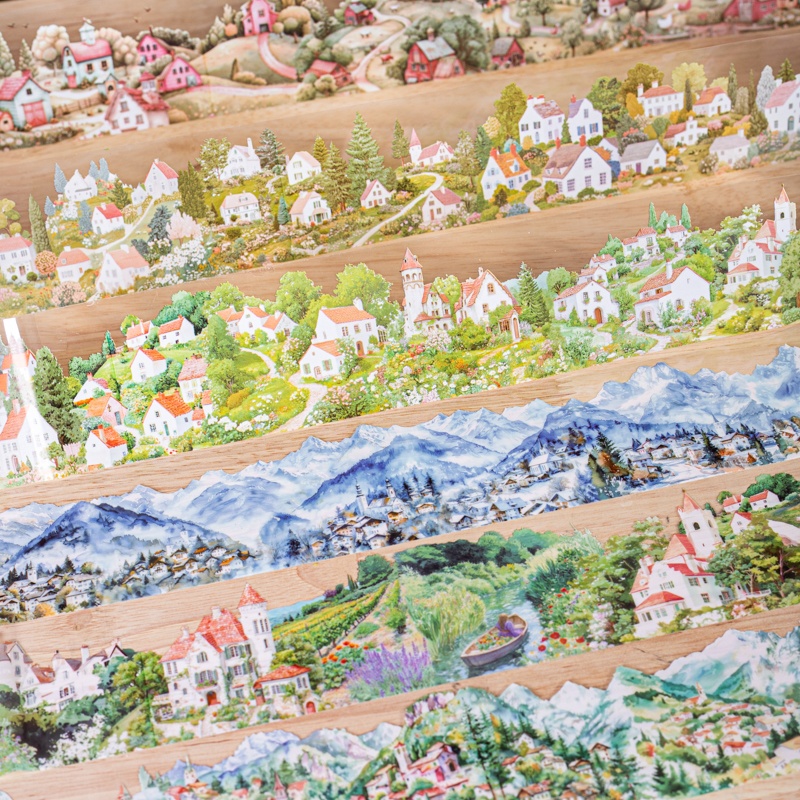 Art Craft Village - 6-Rollen-Set 6cm×200cm PET-Klebeband-Set mit Dorf-Motiv -